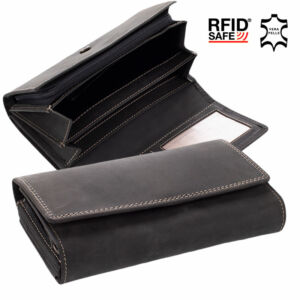GIULIO NATURALE Valódi bivalybőr brifkó pénztárca fekete színben RFID rendszerrel
