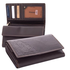 Valódi bőr brifkó pénztárca barna színben díszdobozban virág mintával