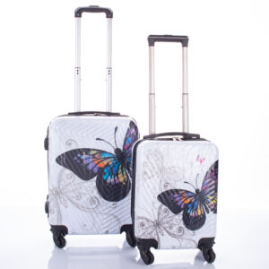 Pillangós keményfalú bőrönd szett 2 részes fehér színben kivehető kerékkel