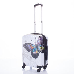 Pillangós keményfalú ABS bőrönd kabin méret levehető kerekekkel fehér színben