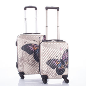 Pillangós keményfalú bőrönd szett 2 részes arany színben kivehető kerékkel