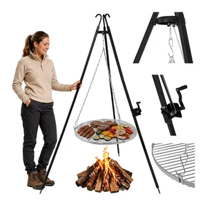 Kerti grillsütő állvány 190x70 cm Kaminer rozsdamentes acél rács magasságállítás
