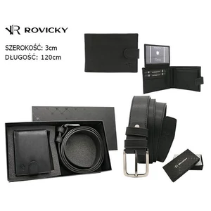 Férfi ajándék szett: öv és pénztárca ökológiai bőrből Rovicky PU R-N003L-120-PU03 BLACK