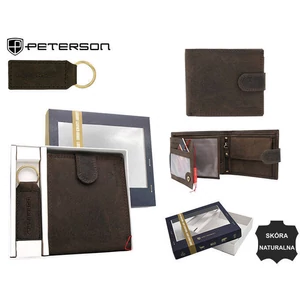 Ajándékcsomag: bőrtárca és kulcstartó PETERSON PTN PTN SET-M-N992L-CHM Barna