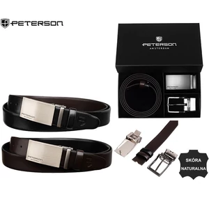 Ajándék szett: férfi kétoldalas bőr öv + 2 csat Peterson PTN KL-B005-S001 Fekete+D.Barna