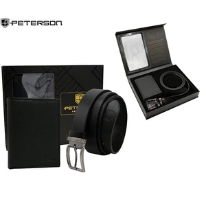 Peterson Elegáns Valódi Bőr Pénztárca és Öv Ajándékcsomag