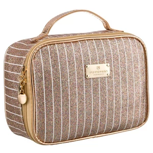 Glitteres kozmetikai táska fogantyúval PTN KOS-L03-B Gold Rose Peterson
