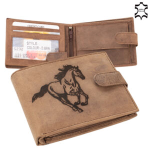 Bőr pénztárca barna színben lovas mintával RFID védelemmel 5702-horse