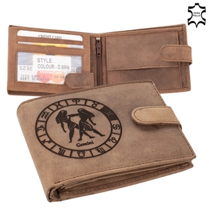 Bőr pénztárca barna színben Horoszkóp mintával RFID védelemmel Ikrek 5702-gemini
