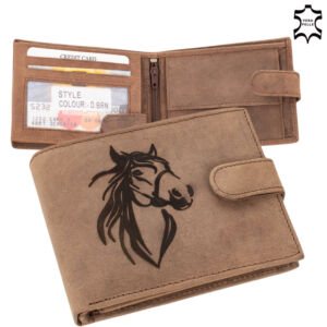 Bőr pénztárca barna színben lovas mintával RFID védelemmel 5702-horse1