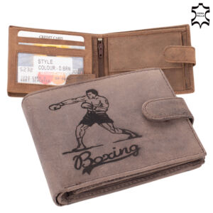 Bőr pénztárca barna színben box mintával díszdobozban RFID védelemmel 5702-boxing