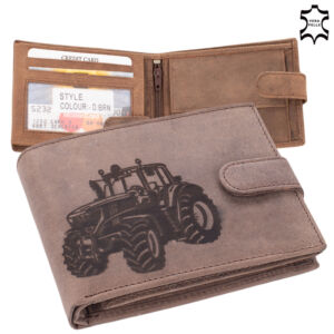 Bőr pénztárca barna színben traktor mintával RFID védelemmel díszdobozban 5702-tractor-1