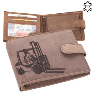 Bőr pénztárca barna színben targonca mintával díszdobozban RFID védelemmel 5702-targonca