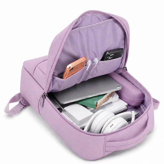 Bővíthető könnyű lila hátizsák USB csatlakozóval WizzAir és új Ryanair méretben 40x30x20 cm