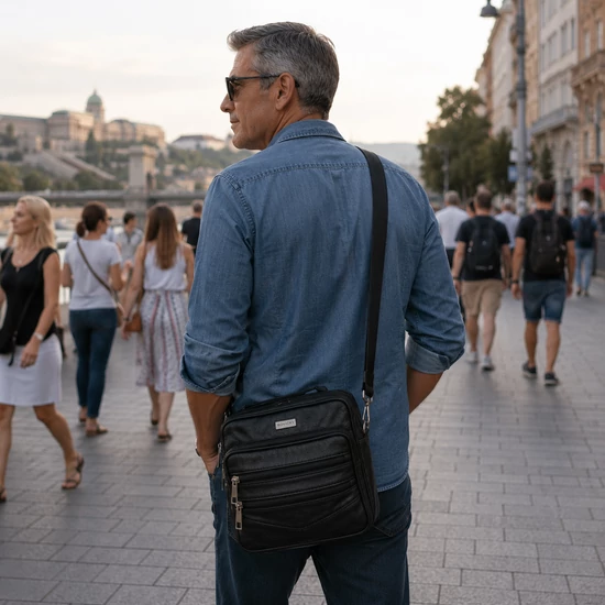Valódi bőr férfi sokrészes oldaltáska