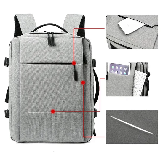 Kabin méretű laptophátizsák USB csatlakozóval / bővíthető
