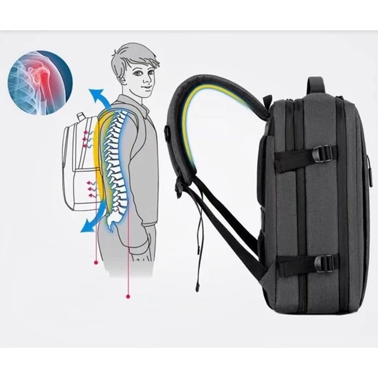 Kabin méretű laptophátizsák USB csatlakozóval / bővíthető