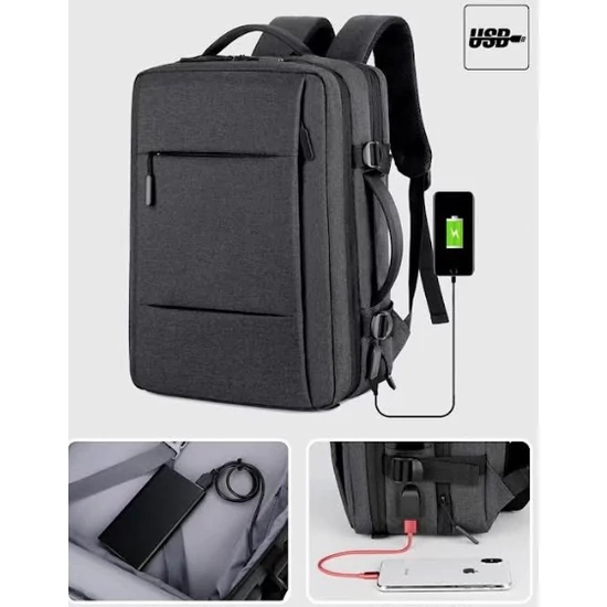 Kabin méretű laptophátizsák USB csatlakozóval / bővíthető