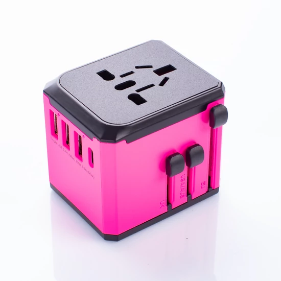 Utazási kiegészítők Világ adapter USB és USB C Töltővel Pink