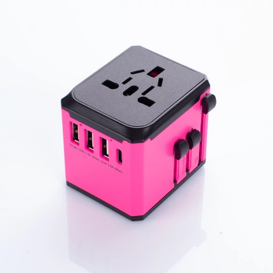 Utazási kiegészítők Világ adapter USB és USB C Töltővel Pink