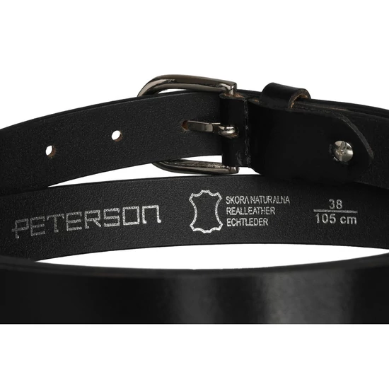 Fekete női öv valódi bőrből, klasszikus ezüst csattal - Peterson 100 cm-től 120 cm-ig