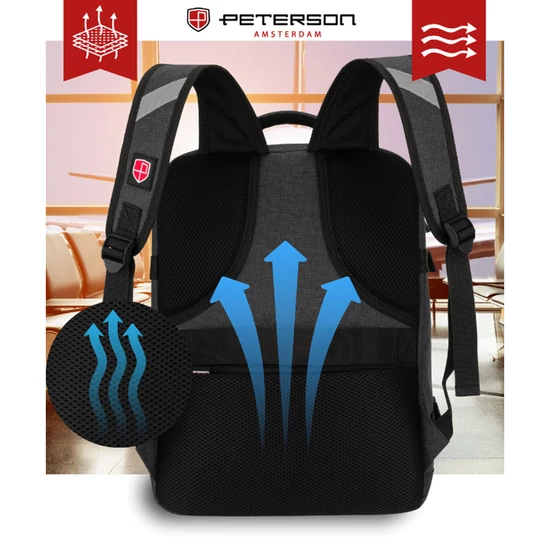 Peterson 3- Funkciós Utazó Hátizsák, WizzAir méretű 40x30x20cm, Fekete-Piros Színben