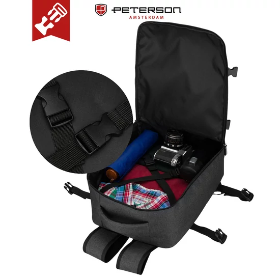 Peterson 3- Funkciós Utazó Hátizsák, WizzAir méretű 40x30x20cm, Fekete-Piros Színben
