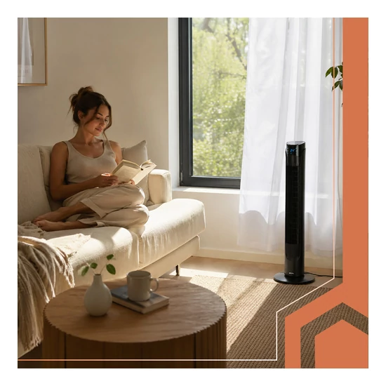 Csendes hűsítő Oszlopventilátor fekete színben 83 cm digitális kijelzővel és távírányítóval  45W 