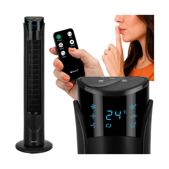 Csendes hűsítő Oszlopventilátor fekete színben 83 cm digitális kijelzővel és távírányítóval  45W 