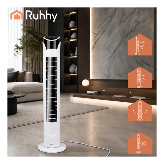 Csendes hűsítő Oszlopventilátor fehér színben 83 cm digitális kijelzővel és távírányítóval  45W 