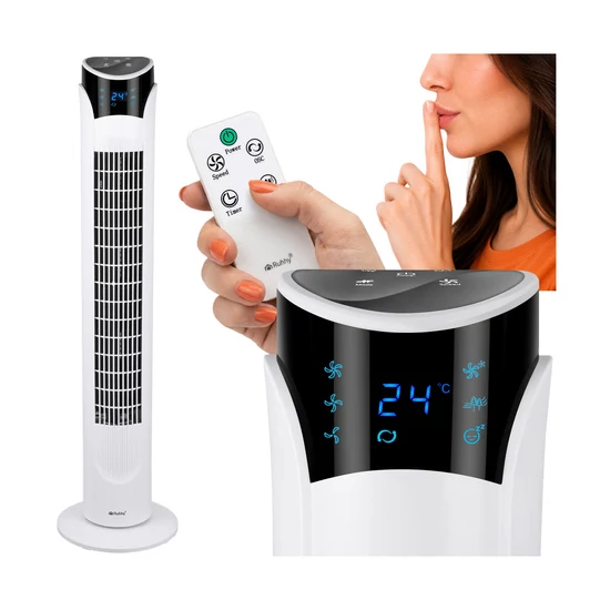 Csendes hűsítő Oszlopventilátor fehér színben 83 cm digitális kijelzővel és távírányítóval  45W 