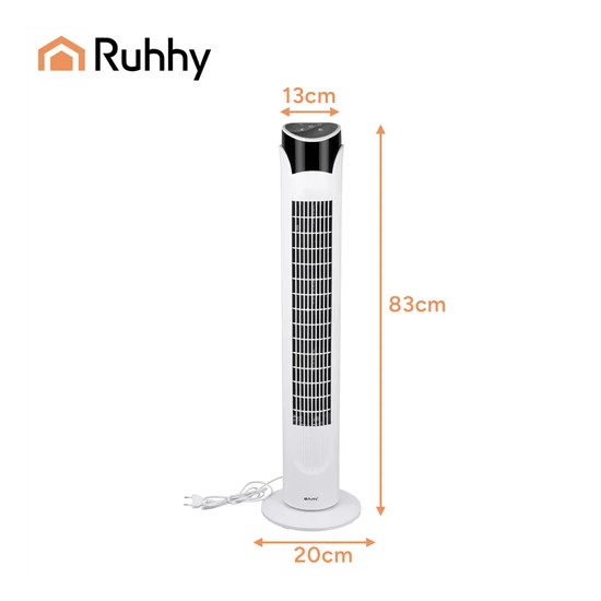 Csendes hűsítő Oszlopventilátor fehér színben 83 cm digitális kijelzővel és távírányítóval  45W 