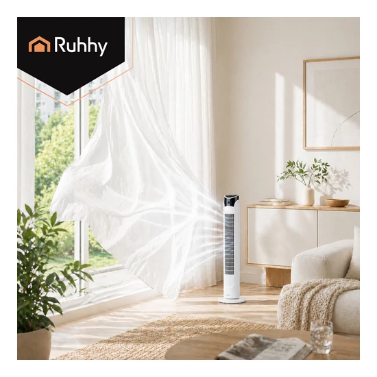 Csendes hűsítő Oszlopventilátor fehér színben 83 cm digitális kijelzővel és távírányítóval  45W 
