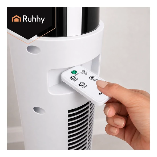Csendes hűsítő Oszlopventilátor fehér színben 83 cm digitális kijelzővel és távírányítóval  45W 