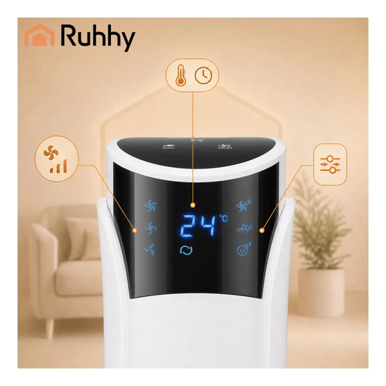Csendes hűsítő Oszlopventilátor fehér színben 83 cm digitális kijelzővel és távírányítóval  45W 