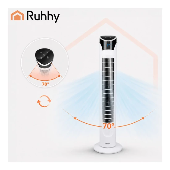 Csendes hűsítő Oszlopventilátor fehér színben 83 cm digitális kijelzővel és távírányítóval  45W 