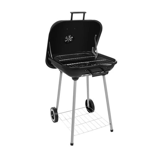 Faszenes olcsó grillsütő fedővel, nagy, hordozható ráccsal, stabil polccal, fogantyúval