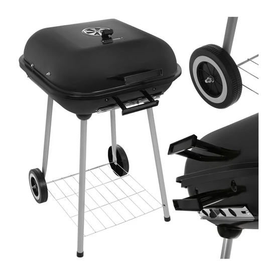 Faszenes olcsó grillsütő fedővel, nagy, hordozható ráccsal, stabil polccal, fogantyúval