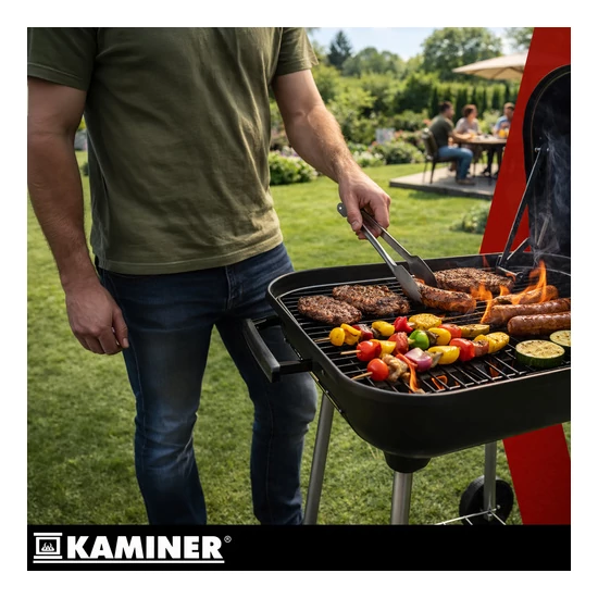 Faszenes olcsó grillsütő fedővel, nagy, hordozható ráccsal, stabil polccal, fogantyúval