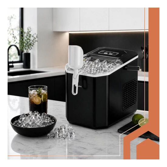 Ruhhy 1,2 literes fekete jégkészítő, 12 kg/24 óra, gyors jéggyártás