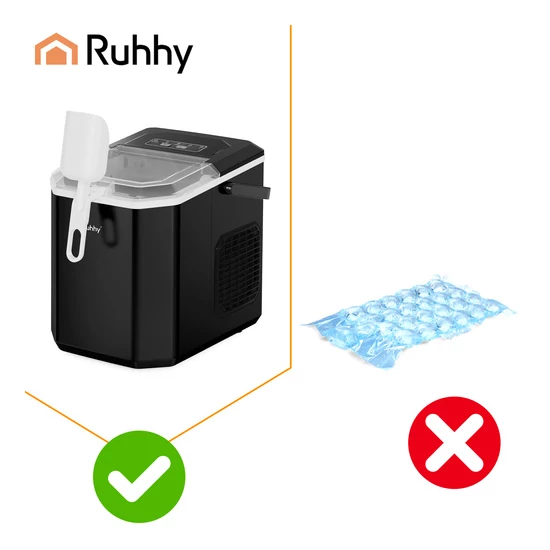 Ruhhy 1,2 literes fekete jégkészítő, 12 kg/24 óra, gyors jéggyártás