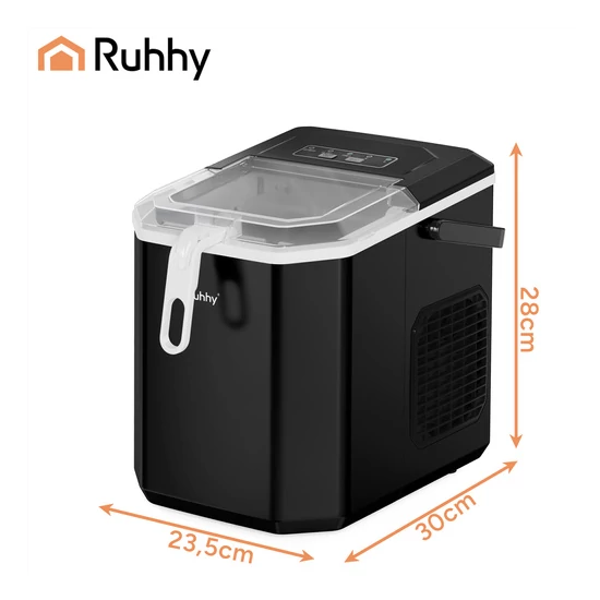 Ruhhy 1,2 literes fekete jégkészítő, 12 kg/24 óra, gyors jéggyártás