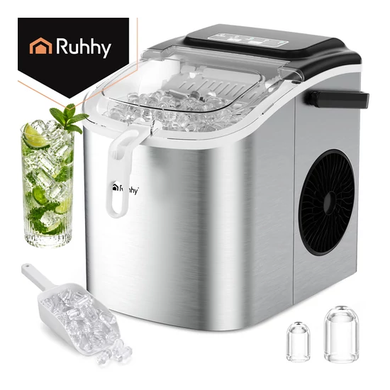 Ruhhy 1,2 literes ezüst jégkészítő, 12 kg/24 óra, gyors jéggyártás