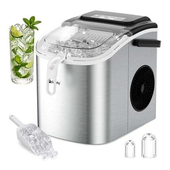 Ruhhy 1,2 literes ezüst jégkészítő, 12 kg/24 óra, gyors jéggyártás