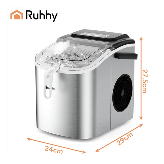 Ruhhy 1,2 literes ezüst jégkészítő, 12 kg/24 óra, gyors jéggyártás