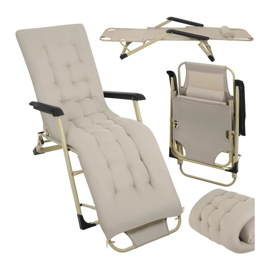 Összecsukható nagyméretű napozóágy vastag párnával + fejtámlával 60 x 177 x 30cm 