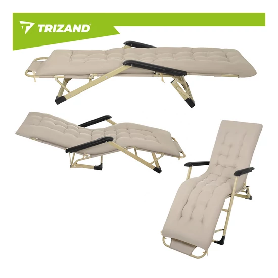 Összecsukható nagyméretű napozóágy vastag párnával + fejtámlával 60 x 177 x 30cm 