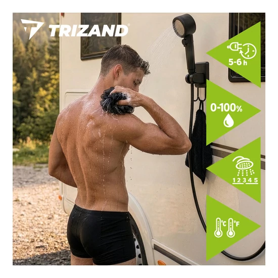 TRIZAND 8000mAh hordozható kempingzuhany LED kijelzővel IPX8