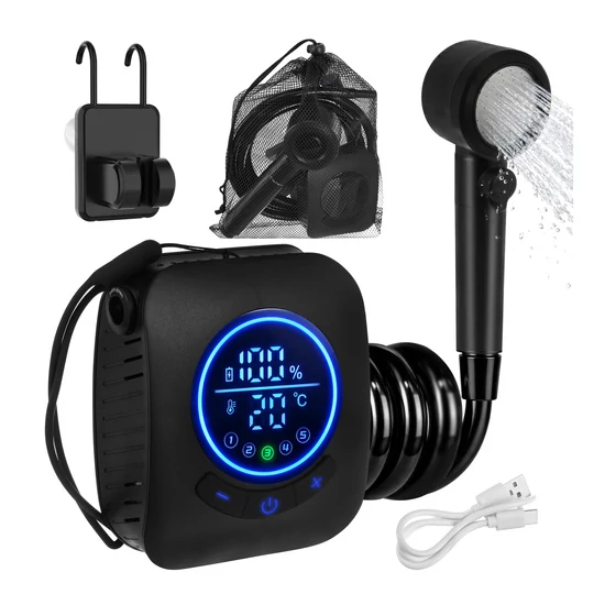 TRIZAND 8000mAh hordozható kempingzuhany LED kijelzővel IPX8