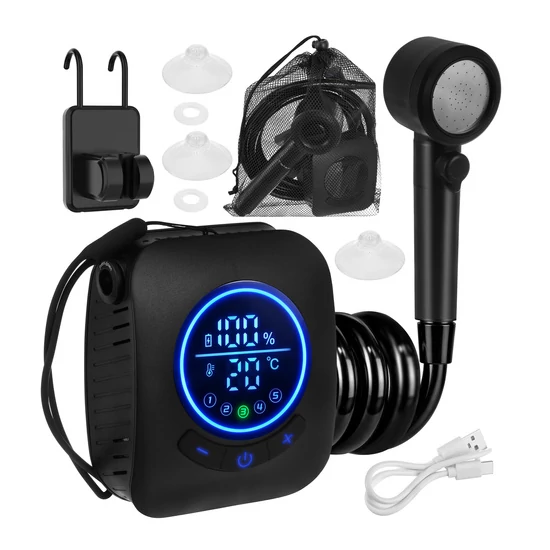 TRIZAND 8000mAh hordozható kempingzuhany LED kijelzővel IPX8